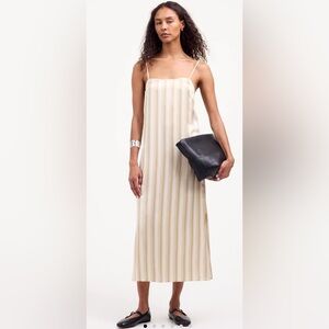 NWT Madewell Size 0 Midi 100% Silk Striped Slip Dress in "Faded Khaki"